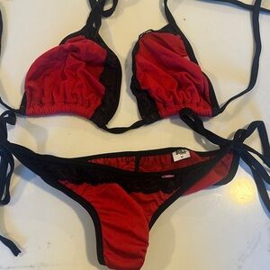 Doll Women's Red and Black Bikini Set
